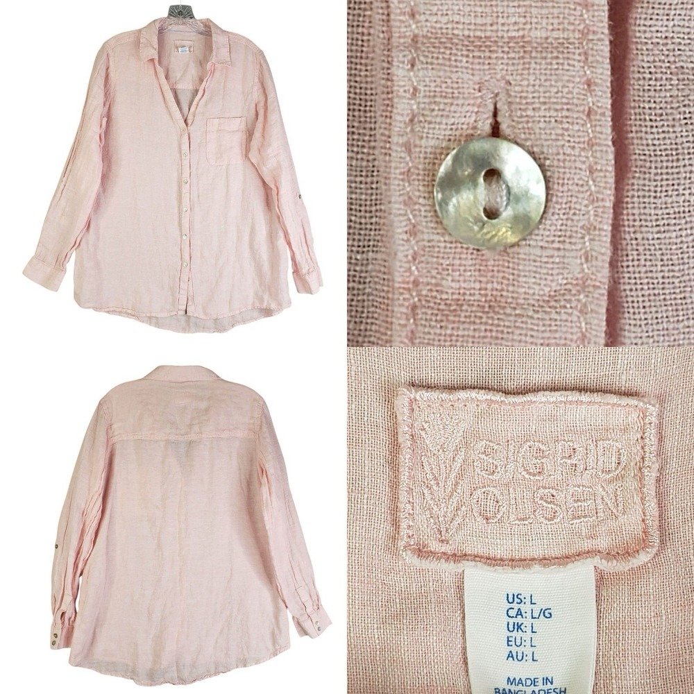 Sigrid Olsen Shirt Womens Size Large L Linen Long Sleeve Pink Button Up